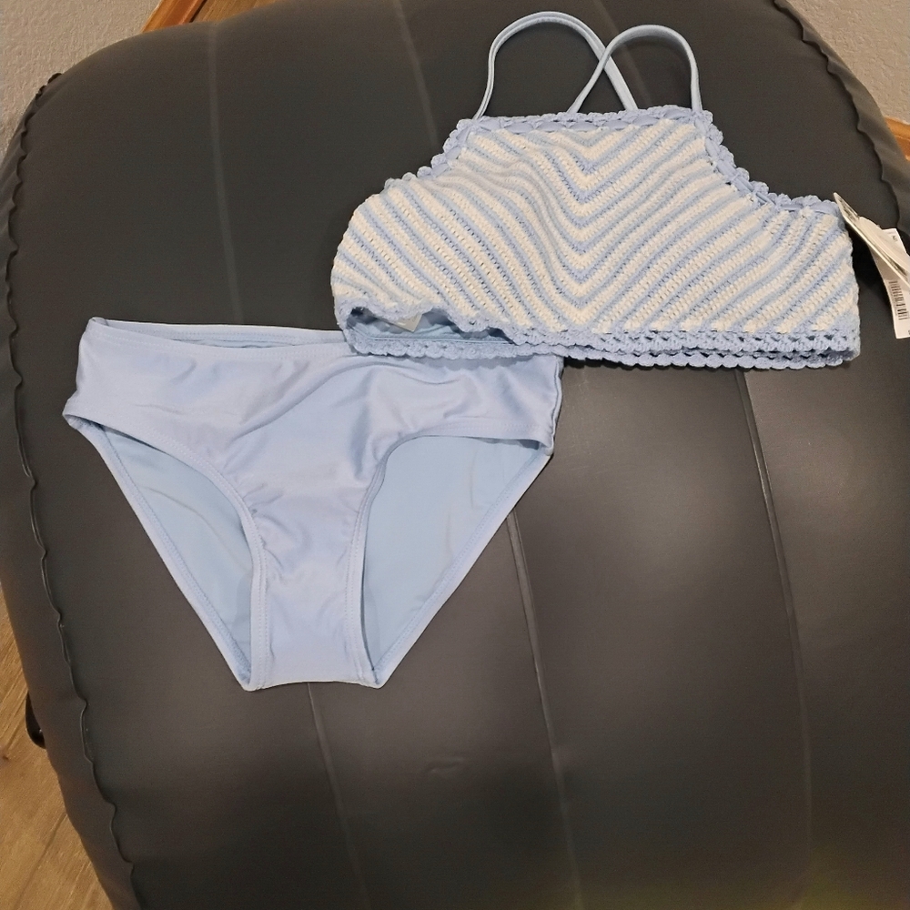 2/$15 NWT Chelsea & Violet Lt Blue Chevron Girls 10 2-piece Swimsuit Firm Price